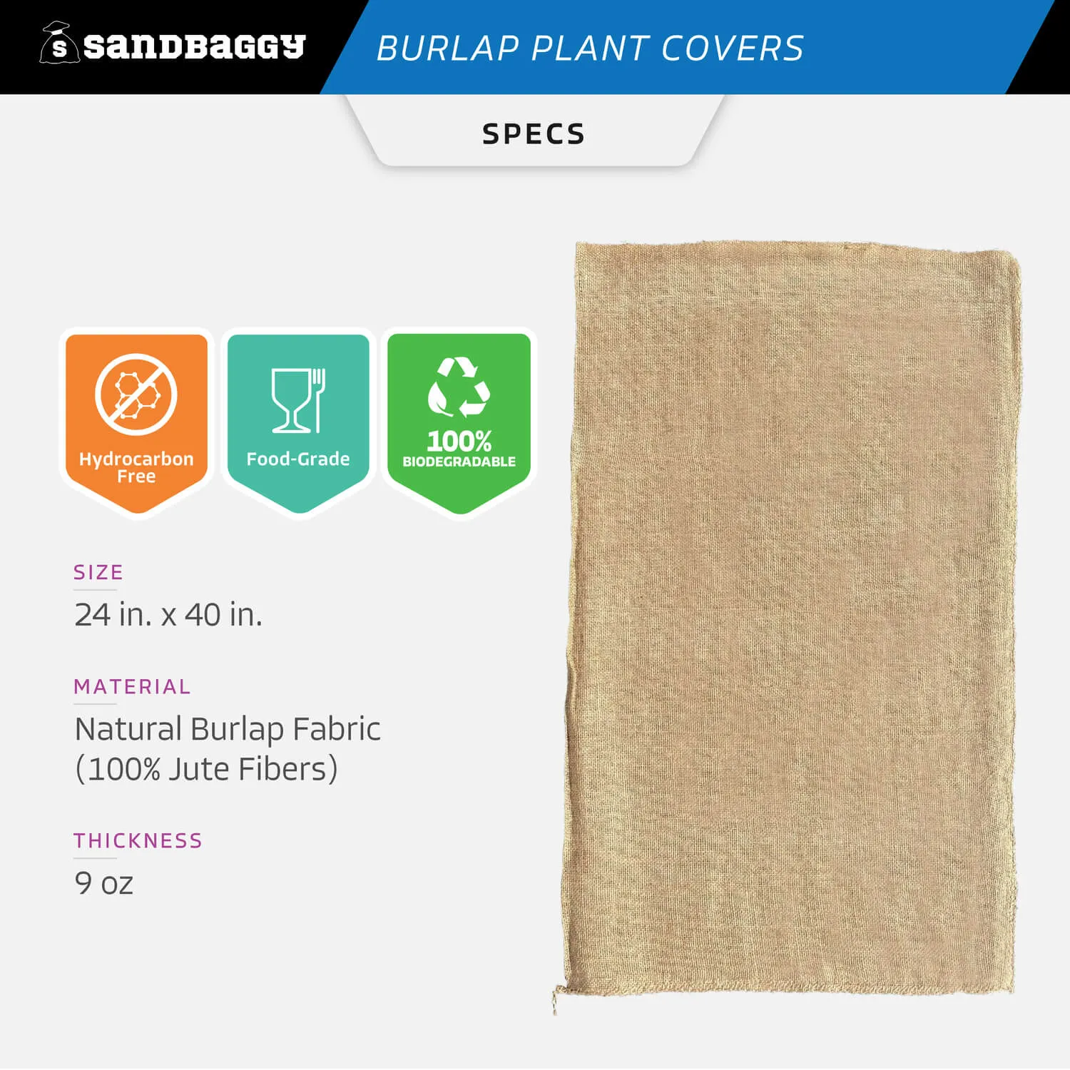 24" x 40" Burlap Plant Covers for Outdoor Trees and Shrubs - Food Grade