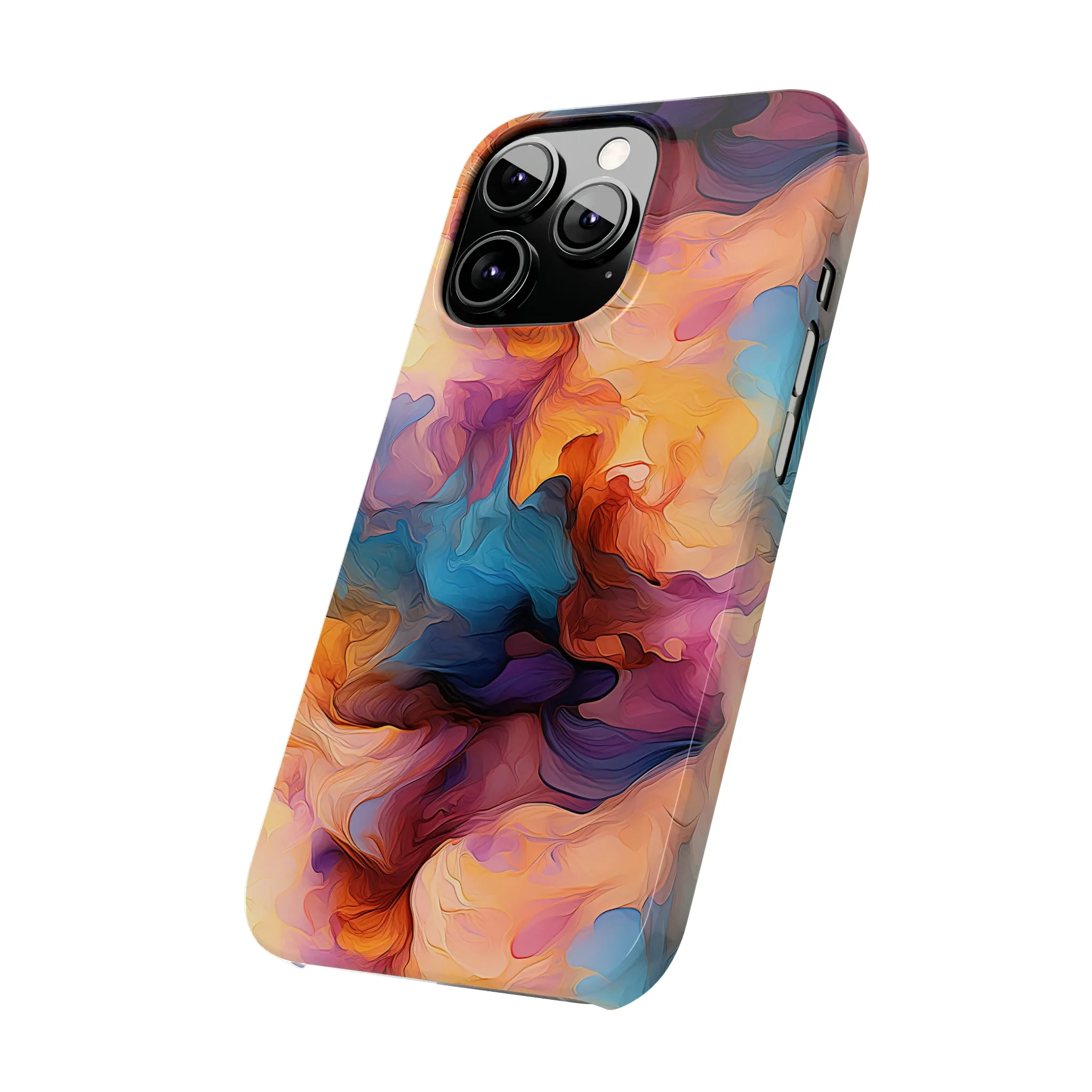 Abstract Peach, Blue, Purple Smoke Design Sleek Elegance Wireless-Charging Compatible Phone Case Slim Phone Case compatible with over 20 iphone models