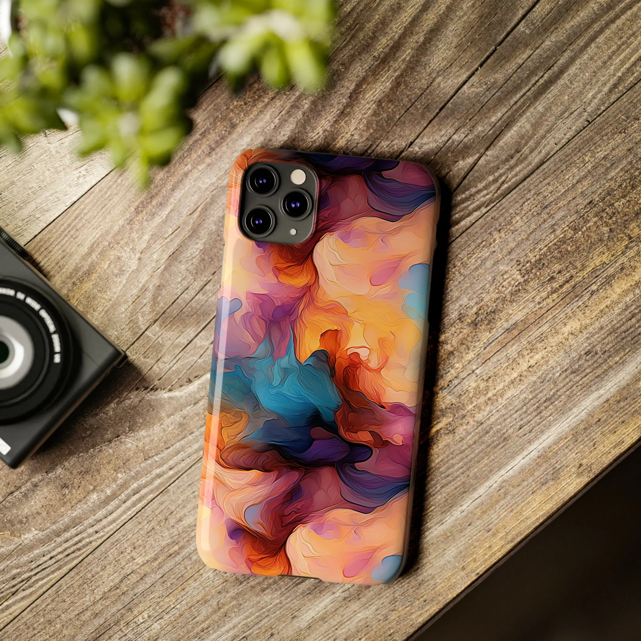 Abstract Peach, Blue, Purple Smoke Design Sleek Elegance Wireless-Charging Compatible Phone Case Slim Phone Case compatible with over 20 iphone models