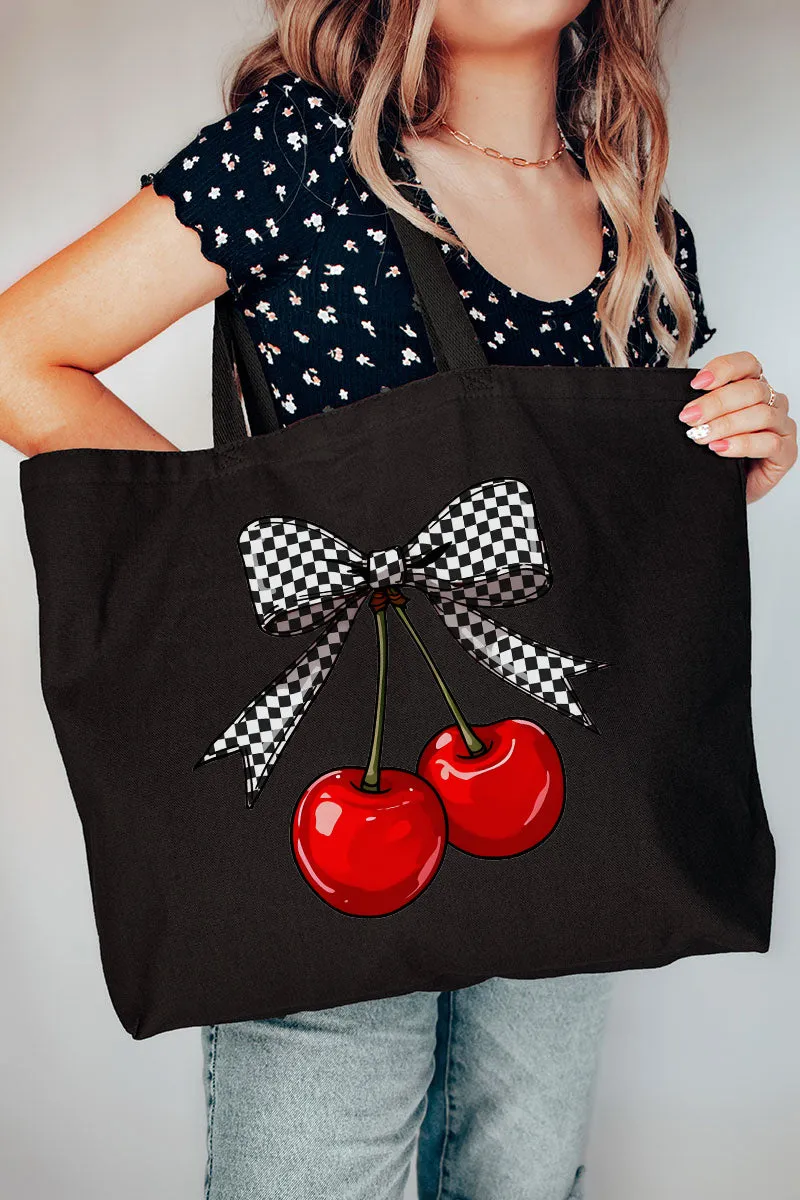 Checkered Cherry Dream Canvas Jumbo Tote