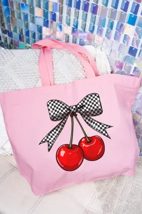 Checkered Cherry Dream Canvas Jumbo Tote