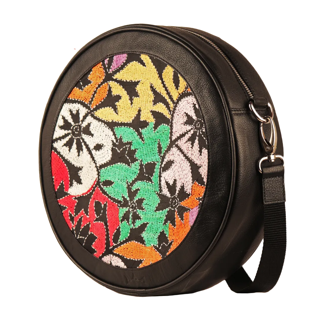 Genuine Leather Handcrafted Circle Sling Bag Women (Black)