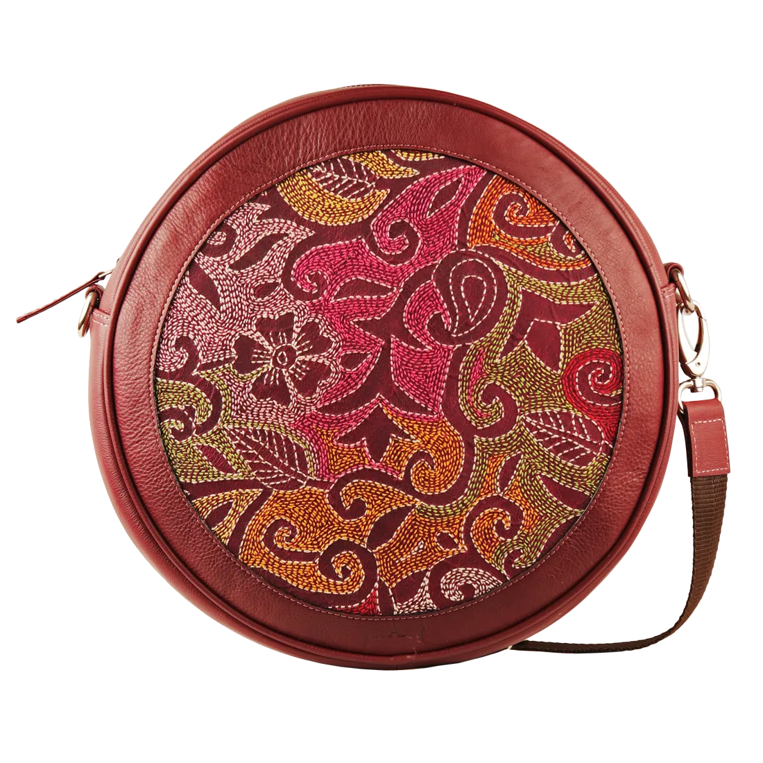 Genuine Leather Handcrafted Circle Sling Bag Women (Magenta)