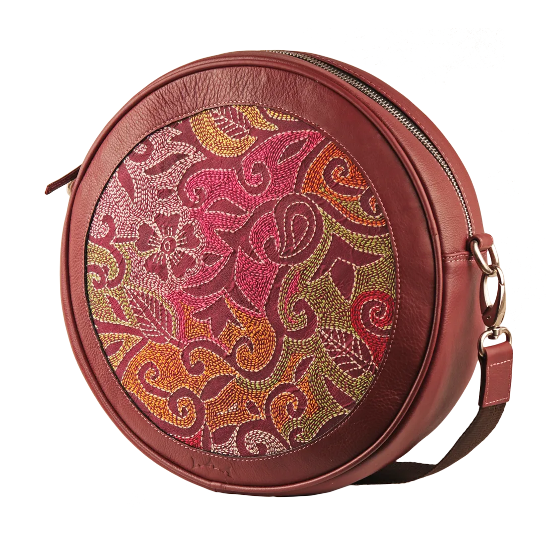 Genuine Leather Handcrafted Circle Sling Bag Women (Magenta)