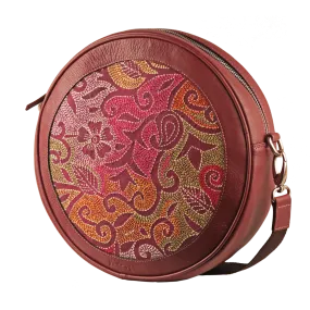 Genuine Leather Handcrafted Circle Sling Bag Women (Magenta)
