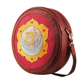 Genuine Leather Handcrafted Kantha Circle Sling Bag Women Maroon