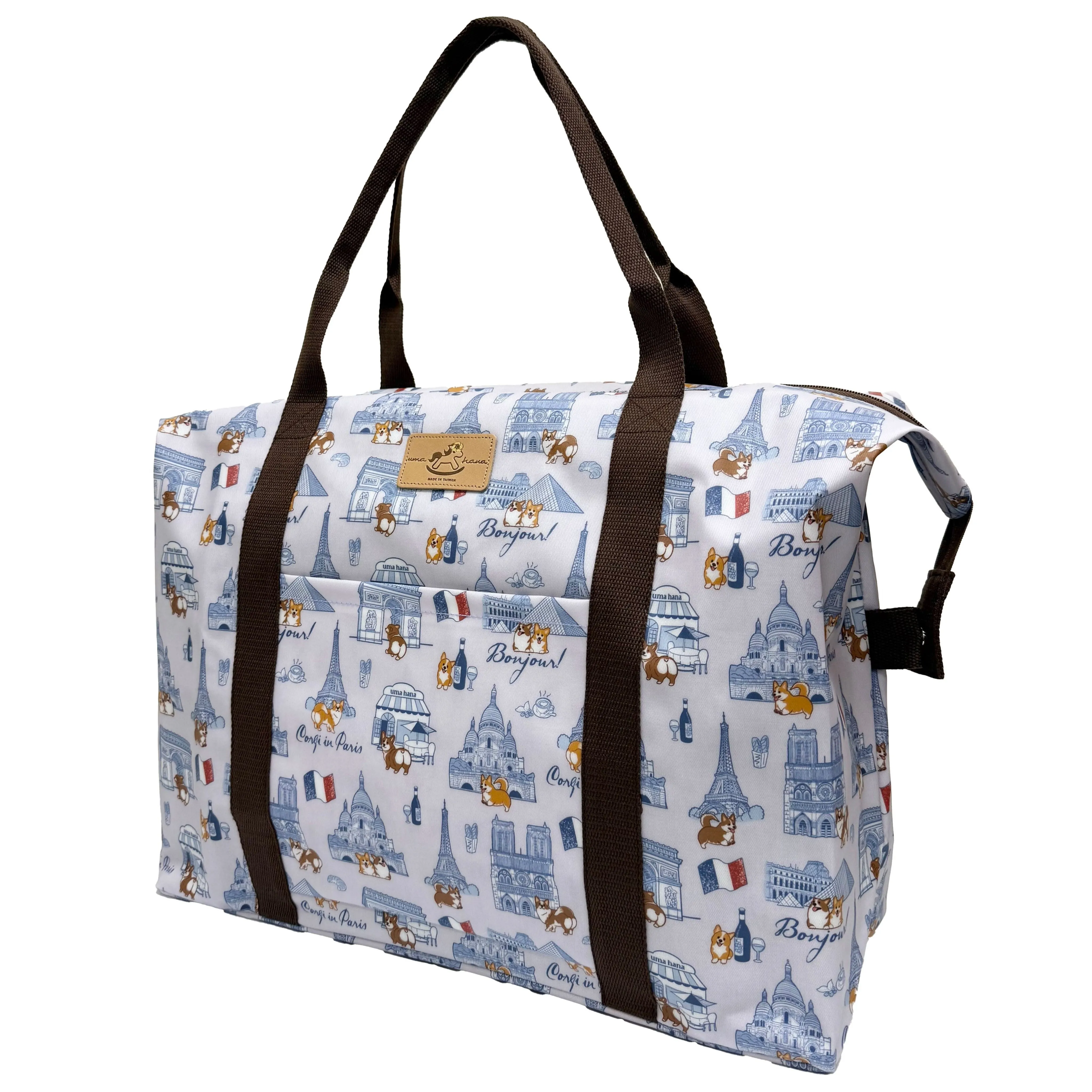 Gray Corgis in Paris Extra Large Travel Tote