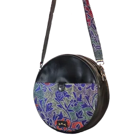 Leather Embroidery Handcrafted Circle Sling Bag Women Black