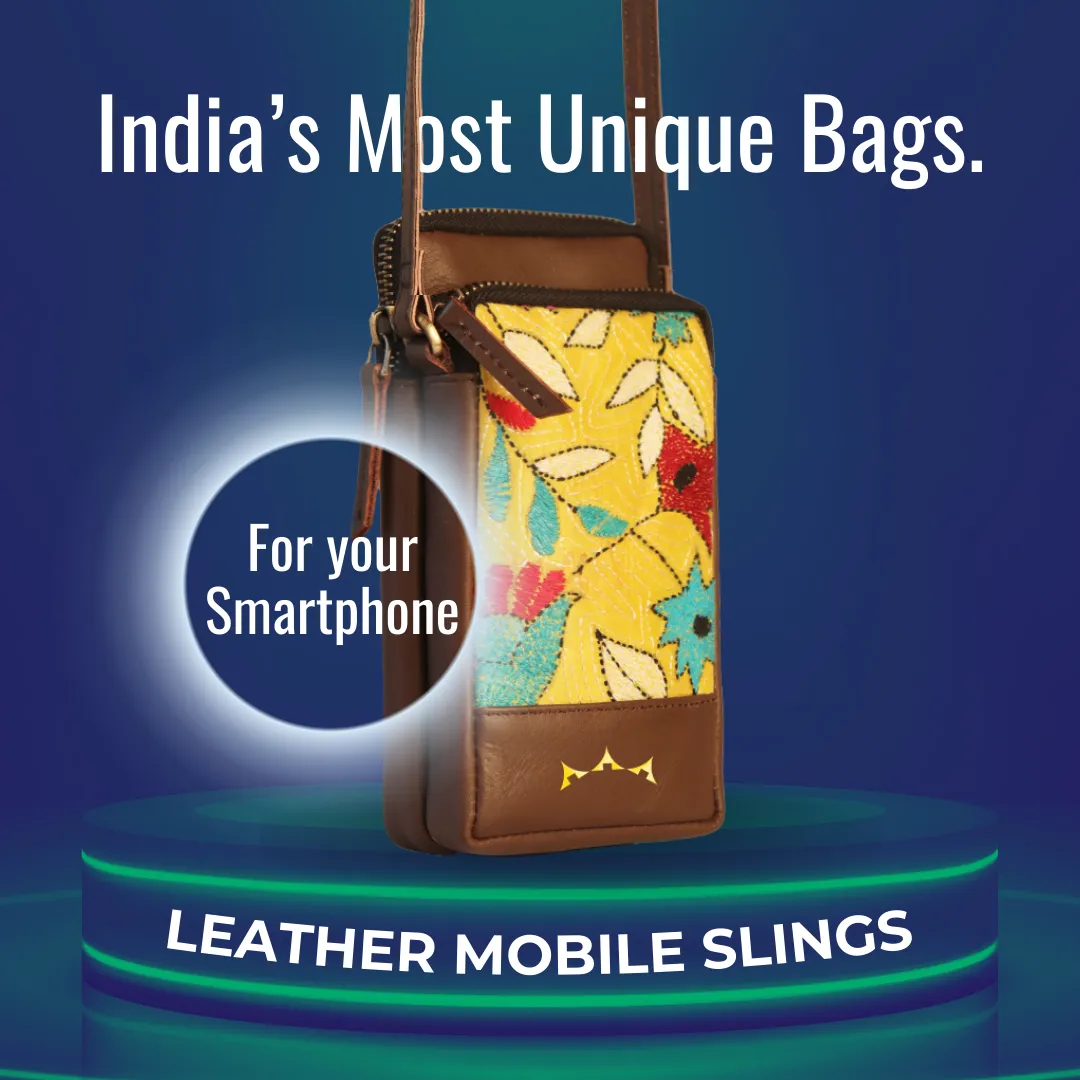 Leather Embroidery Mobile Sling - Brown