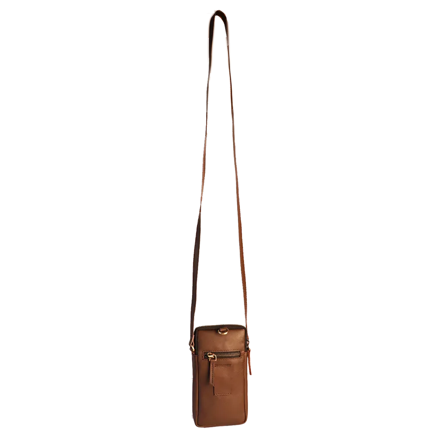 Leather Embroidery Mobile Sling - Brown