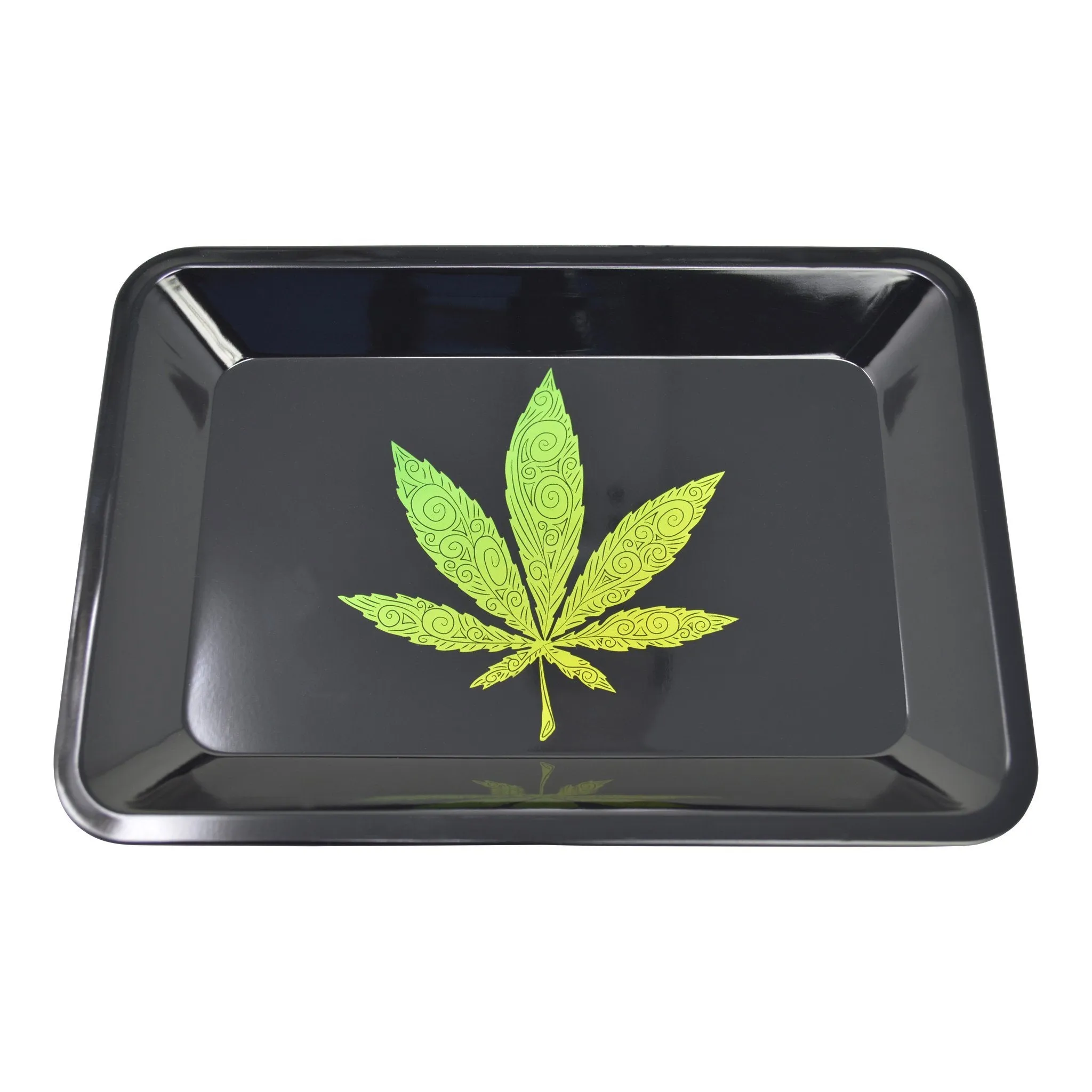 Mini Metal Rolling Tray Green Leaf Swirl - 5in